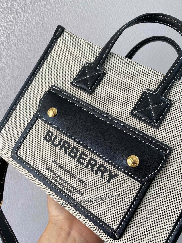 Burberry專門店新款小號雙色帆布freya芙蕾包 巴寶莉手提精製托特包購物包 yxb1284